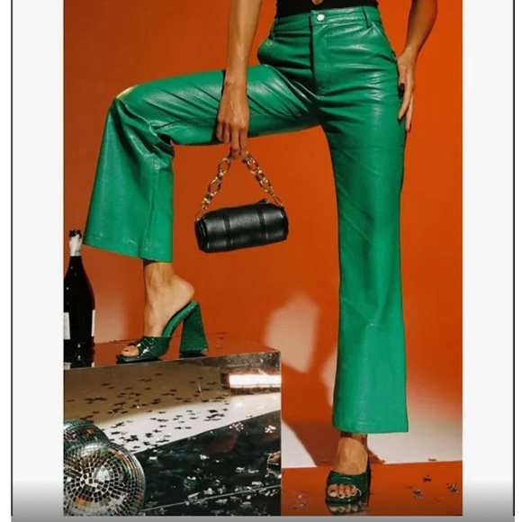 Princess Polly Green Vegan Leather Pants - Picture 1 of 6